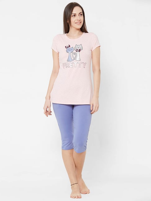 Buy Sweet Dreams Soft Pink & Blue Printed T-Shirt With Capris for Women  Online @ Tata CLiQ