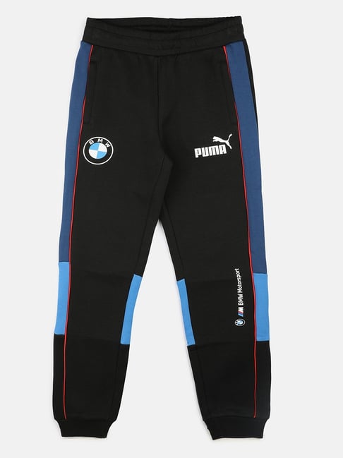 Buy Puma Kids Black Color Block Pattern Cotton Joggers for Boys