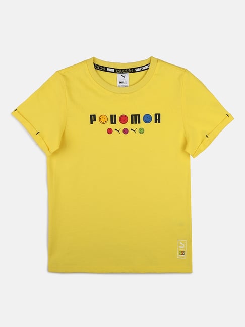 Puma Kids SMILEYWORLD Yellow Printed Cotton T-Shirt