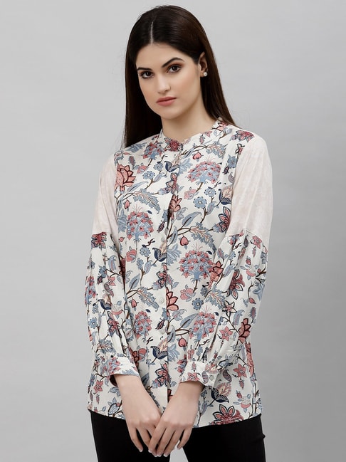 Mode by Red Tape Ecru Printed Viscose Blouse Price in India