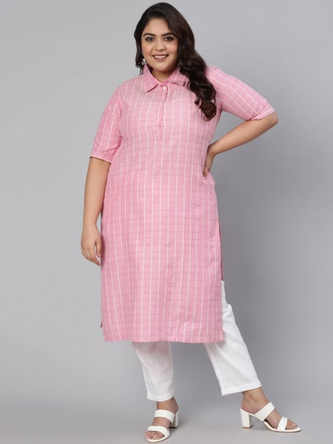 Jaipur Kurti Pink Check Pathani Kurta Price in India