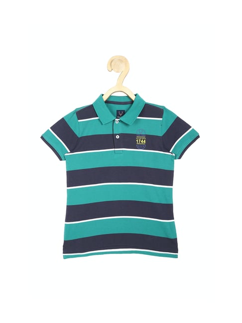 Allen Solly Junior Turquoise Green Striped Polo T-Shirt