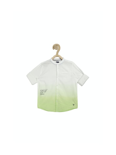 Allen Solly Junior White & Green Solid Shirt