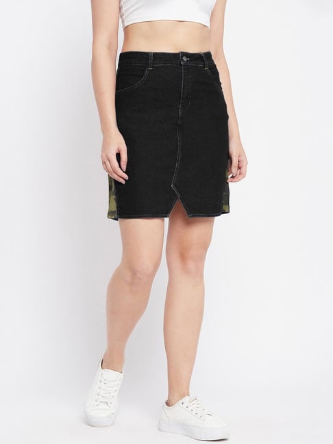 Distressed Denim Mini Skirt – Essentials and Lace