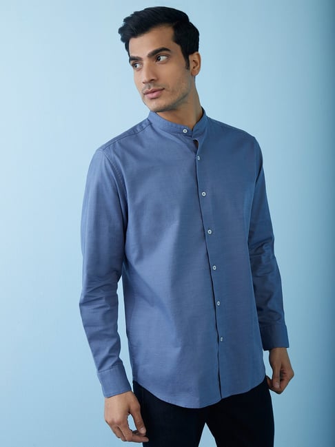 Buy Ascot by Westside Blue Self-Textured Relaxed-Fit Shirt Online at ...