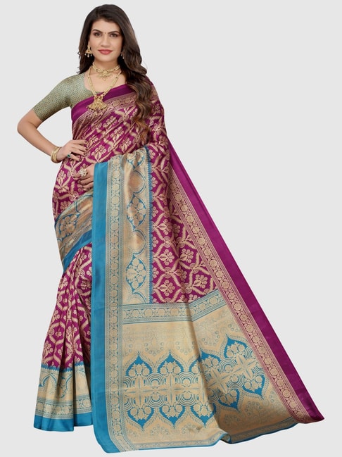 KSUT Purple & Sky Blue Woven Sarees With Unstitched Blouse Price in India