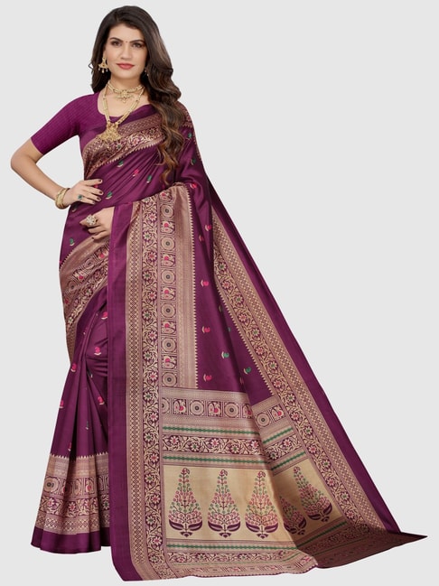 KSUT Purple Woven Sarees With Unstitched Blouse Price in India