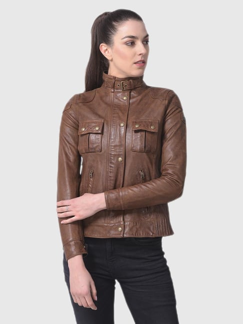 Buy Woodland Womens Leather Casual Regular Fit Leather Jacket (Peach, S) at  Amazon.in