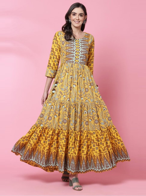 Buy Biba Womens Blue Printed Cotton Anarkali Suit (Set of 3) online