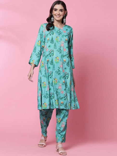 Biba Green Printed Kurta Pant Set Price in India