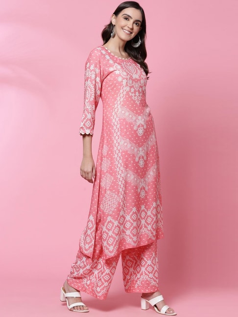 Biba Pink Printed A Line Kurta Price in India