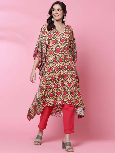 Biba Pink Printed Kaftan Pant Set Price in India