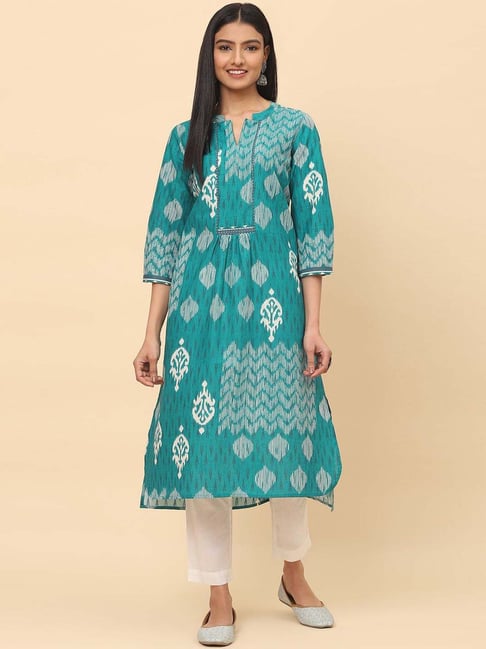 Biba Green Printed Straight Kurta Price in India