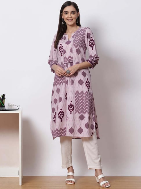 Biba Purple Printed Straight Kurta Price in India