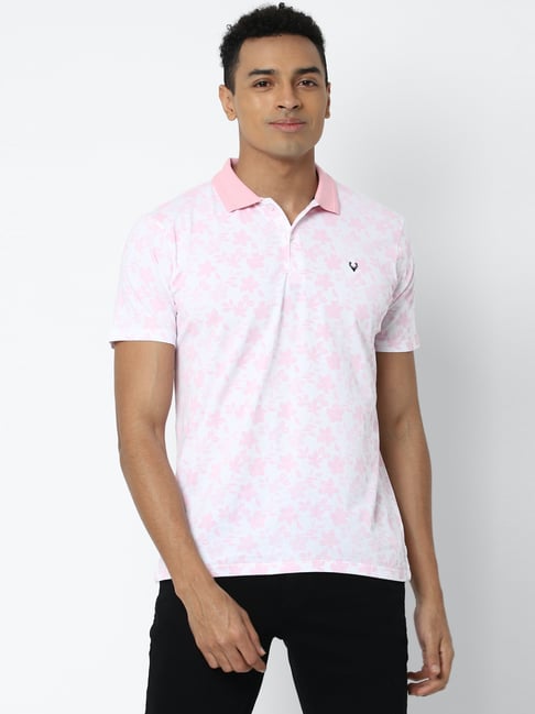 Allen Solly White & Pink Cotton Regular Fit Printed Polo T-Shirt