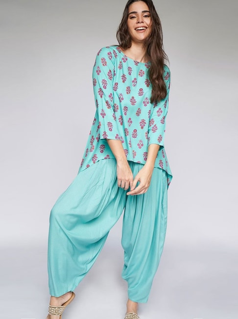 Buy Varun & Nidhika Blue Chiffon Embroidered Kurta And Dhoti Pant Set Online  | Aza Fashions | Lehnga designs, Designer dresses indian, Half saree designs
