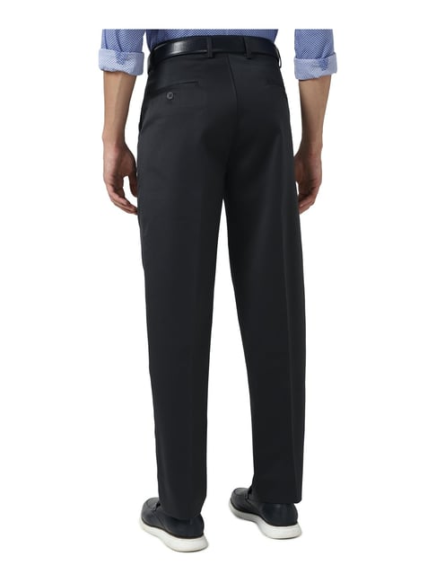 Buy Louis Philippe Men Black Regular Fit Solid Formal Trousers - Trousers  for Men 9104453 | Myntra