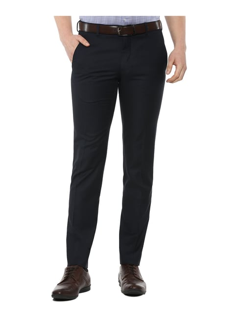 Van Heusen Navy Slim Fit Flat Front Trousers-picture-27