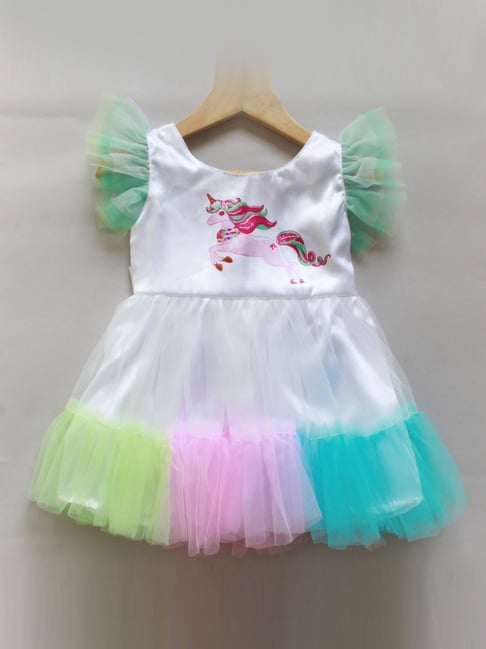 Buy Barbie by Many Frocks White Printed Dress for Girls Clothing