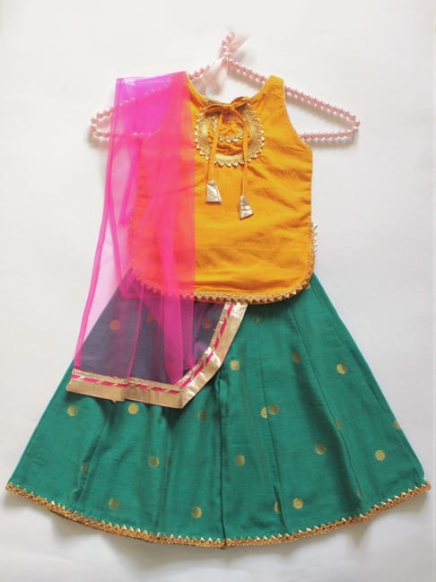 Many Frocks Kids Yellow & Green Cotton Embellished Suit Set-picture-38