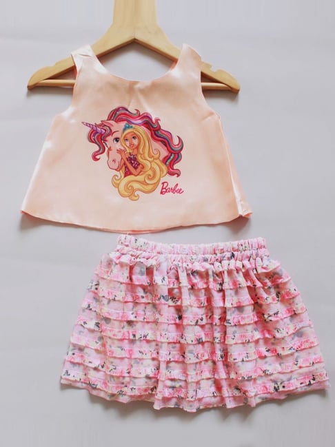 Buy Barbie by Many Frocks Peach Printed Top Skirt for Girls
