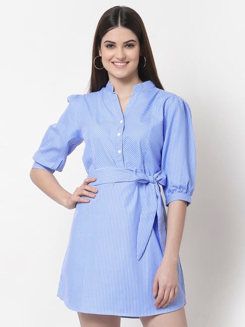 Style Quotient Blue Striped A-Line Dress Price in India