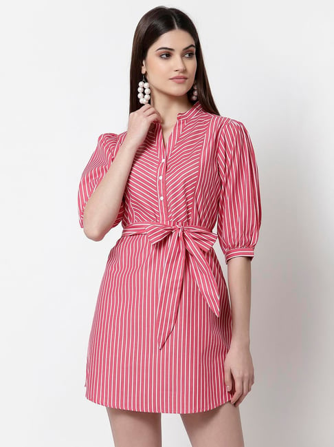 Style Quotient Red Striped A-Line Dress Price in India