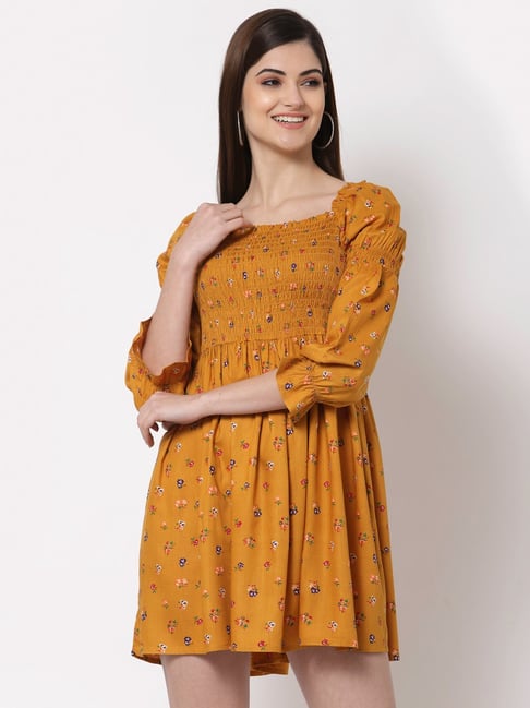 Style Quotient Mustard Printed Shirt Dress Price in India