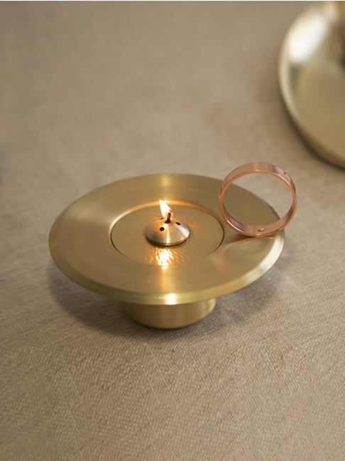 COPPRE Metallic Gold Brass Lunar Oil Lamp - Set of 1