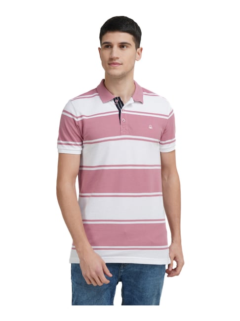 United Colors of Benetton Pink Cotton Regular Fit Striped Polo T-Shirt