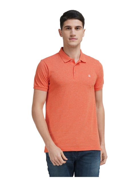 United Colors of Benetton Orange Regular Fit Self Pattern Polo T-Shirt