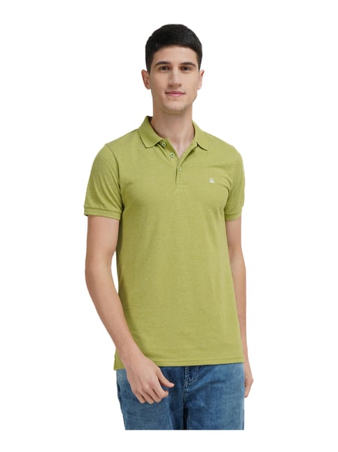 United Colors of Benetton Green Regular Fit Self Pattern Polo T-Shirt