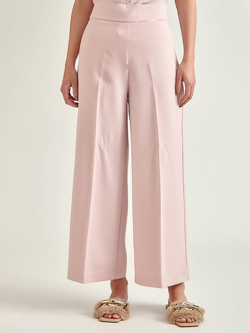 Cover Story Wine Linen Regular Fit High Rise Trousers