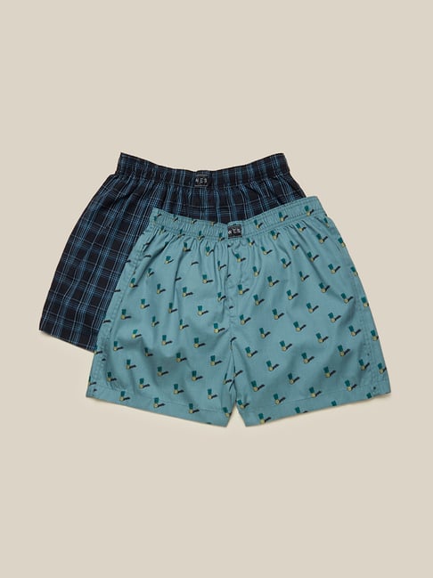 WES Lounge by Westside Teal RelaxedFit Boxers Set of TwoWES Lounge