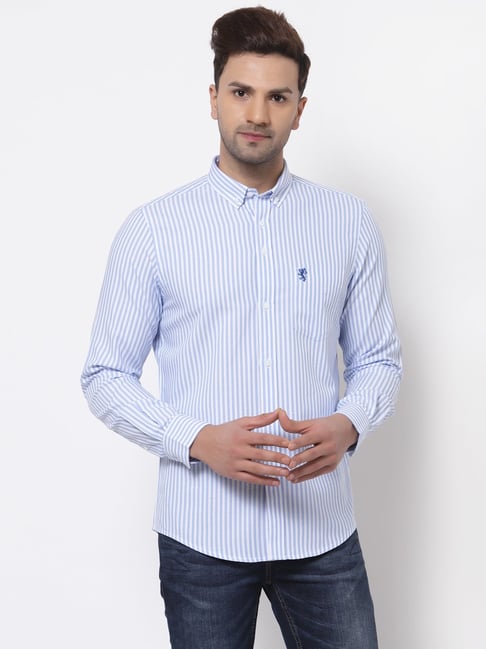 Red Tape Light Blue Cotton Regular Fit Striped Shirt