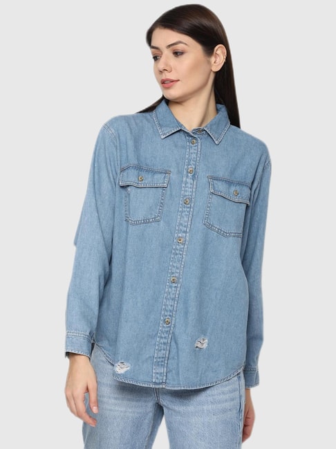 American Eagle Shirts  Blouses  Buy American Eagle Women Blue Button Up Denim  Shirt Online  Nykaa Fashion