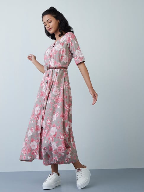 Bombay Paisley by Westside Taupe Floral Shirtdress with Belt Price in India