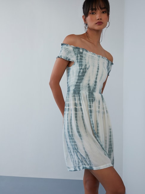 Nuon by Westside Grey and White Tie-Dye Printed Rosh Dress Price in India