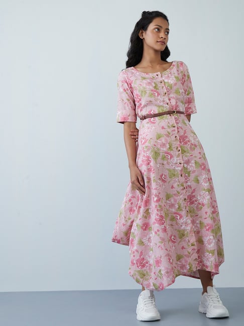 Bombay Paisley by Westside Pink Floral Dress with Belt Price in India