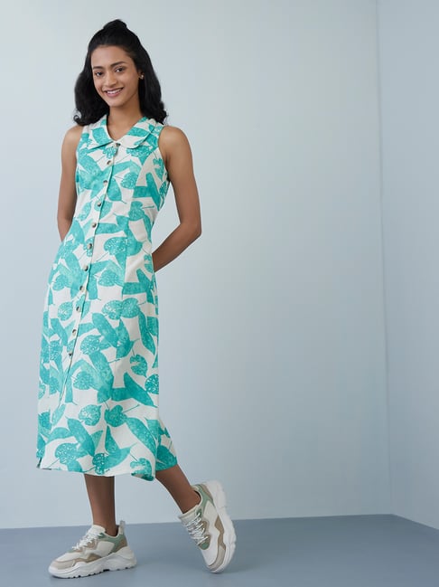 Bombay Paisley by Westside Sea Green Leaf Print Shirtdress Price in India
