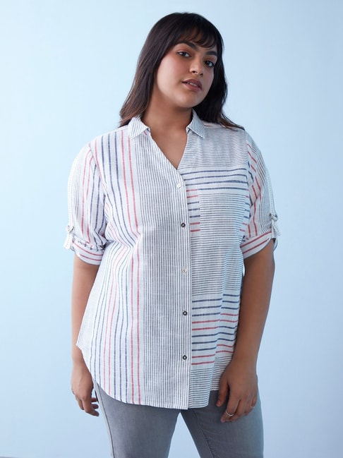 Gia Curves by Westside White Stripe-Patterned Shirt Price in India
