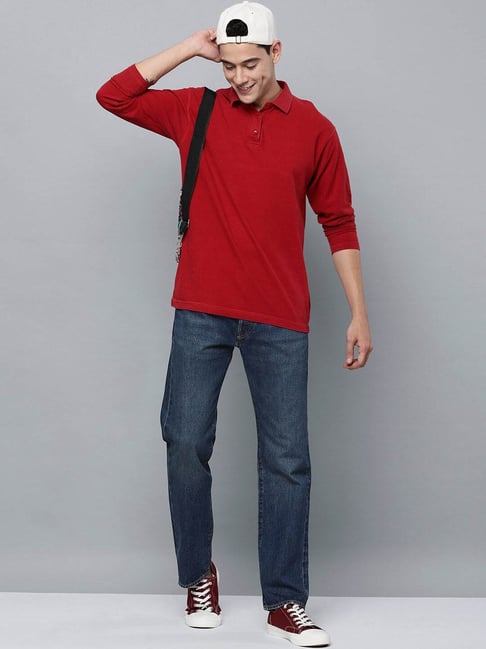 Mens Denim Red Cap Blue Jeans Nuon Blue Slim-Fit Mid-Rise Jeans