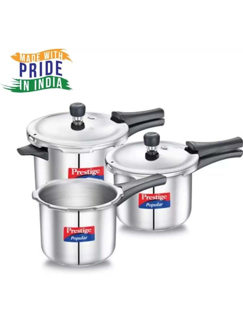 Prestige Silver Stainless Steel Outer Lid Pressure Cooker Set (2 L,3 L  L)