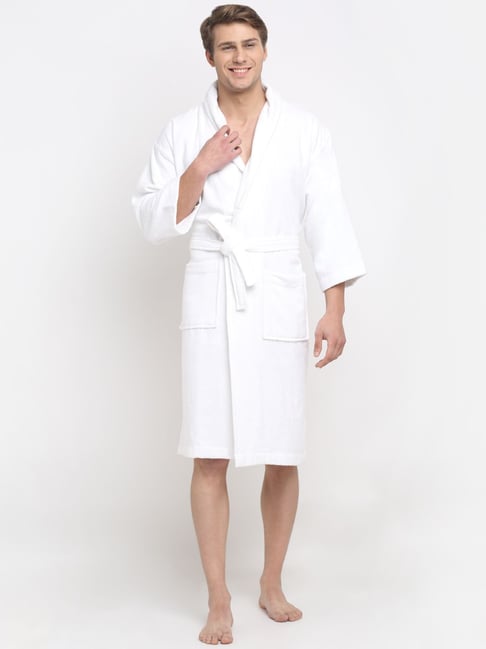 Mens Robe White Velvet Dressing Gown Long | Baturina Homewear