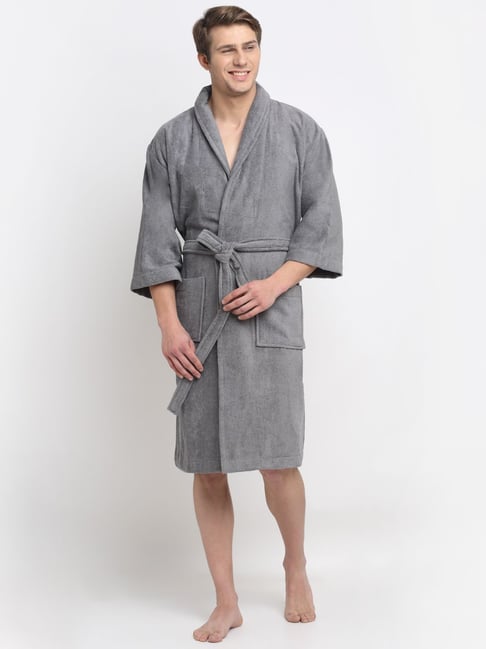 Buy Creeva Grey Cotton 400 GSM Large Size Bathrobe at Best Price