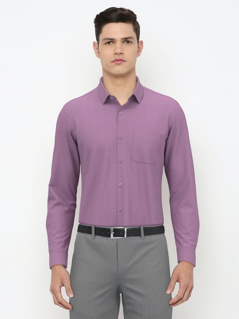 Peter England Purple Cotton Regular Fit Formal Shirt