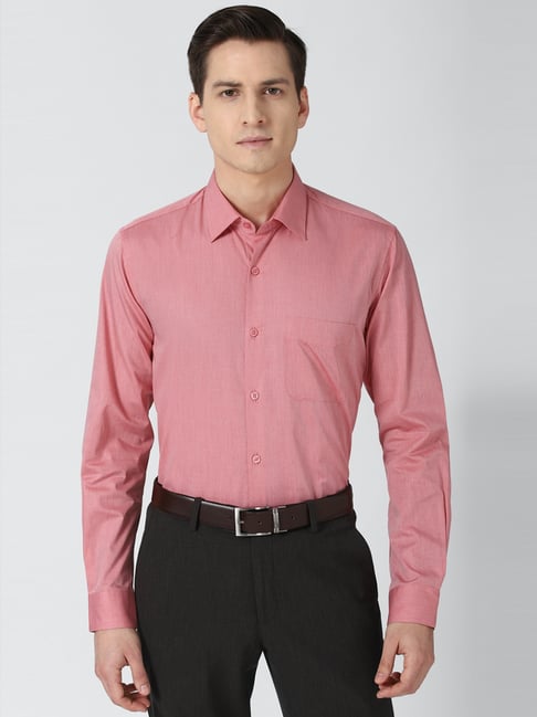 Peter England Pink Cotton Regular Fit Formal Shirt