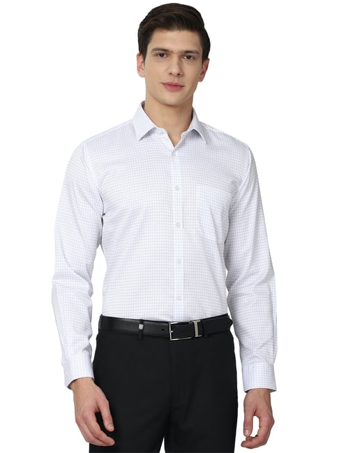 Van Heusen White Cotton Regular Fit Checks Formal Shirt