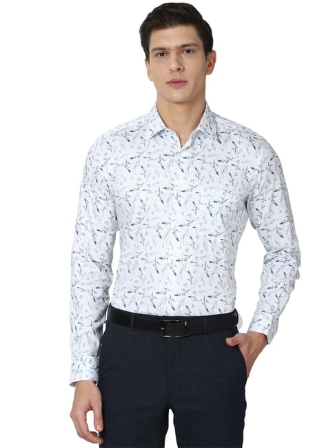 Van Heusen White Cotton Regular Fit Floral Print Formal Shirt