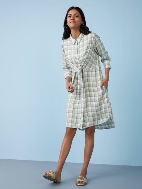 LOV by Westside Sage Checkered Shirtdress Price in India